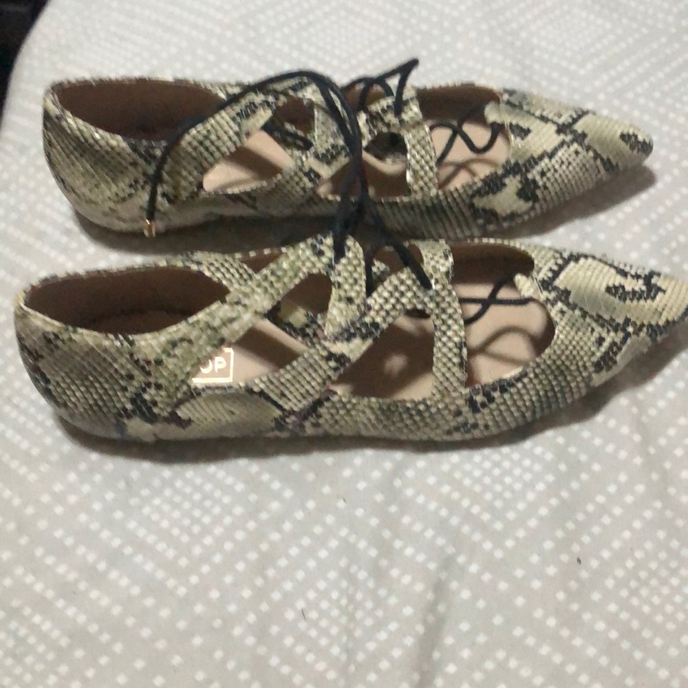 Topshop Snake Print Lace up Flats 40